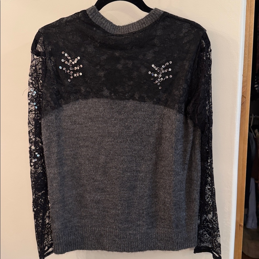 Zara Gray and Black Lace Sweater - Picture 2 of 3